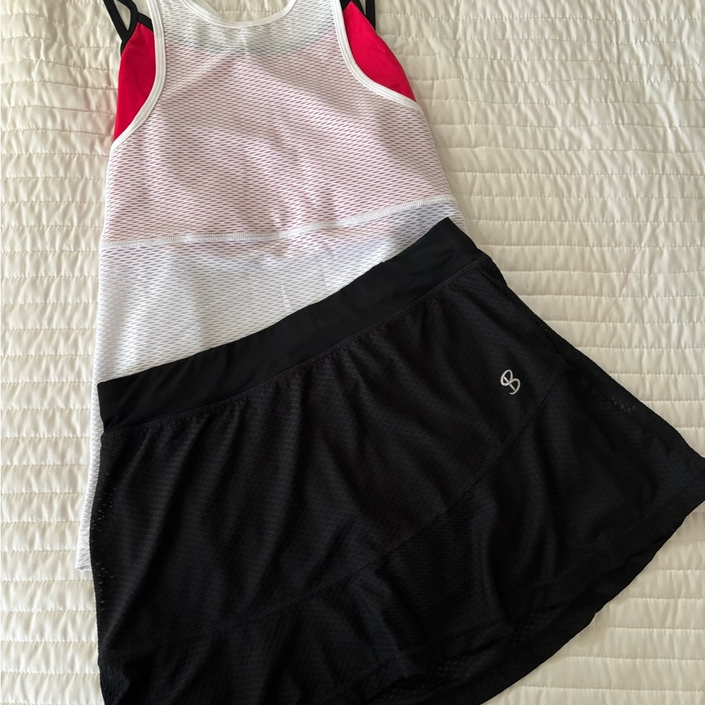 NWOT Sofibella Tennis Match Point overlay skirt and top.
